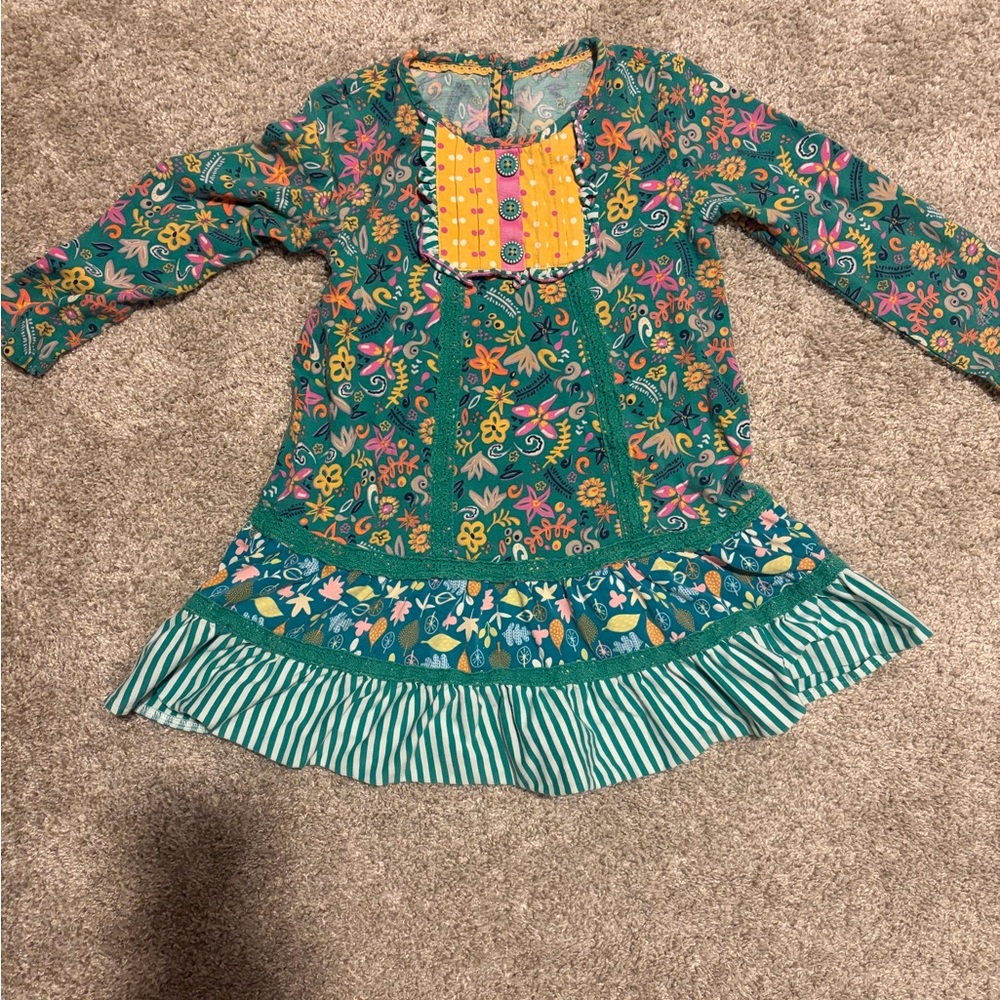 Matilda Jane Green Floral Kids Blouse with Striped Hem
